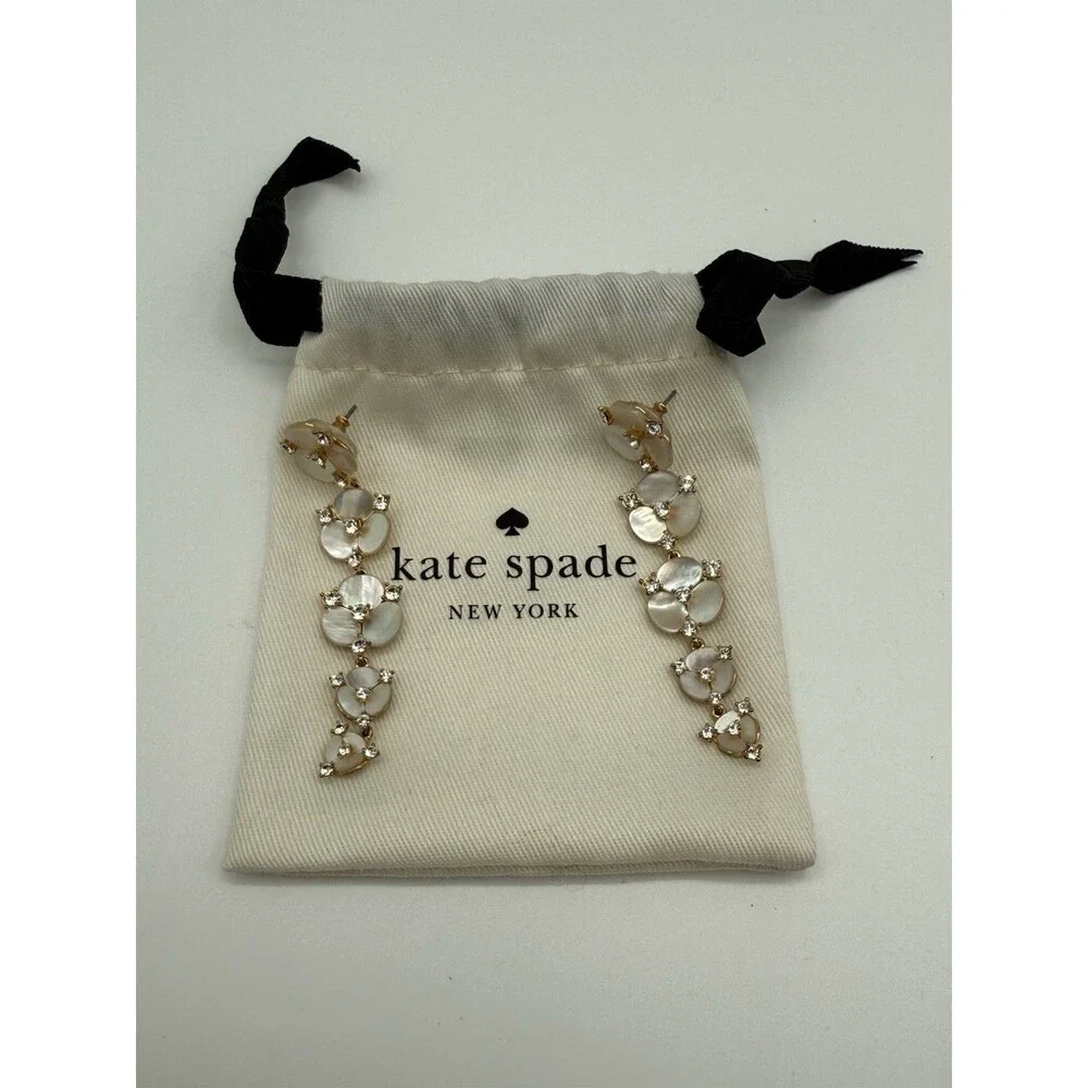 Kate Spade Disco Pansy Dangling Statement Earrings mother of pearl Linear Long
